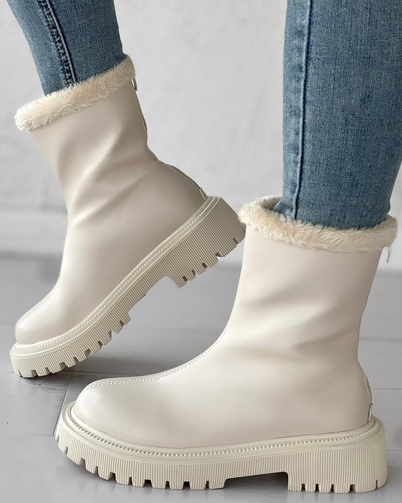 Velvet Zipper Up Fuzzy Detail Boots