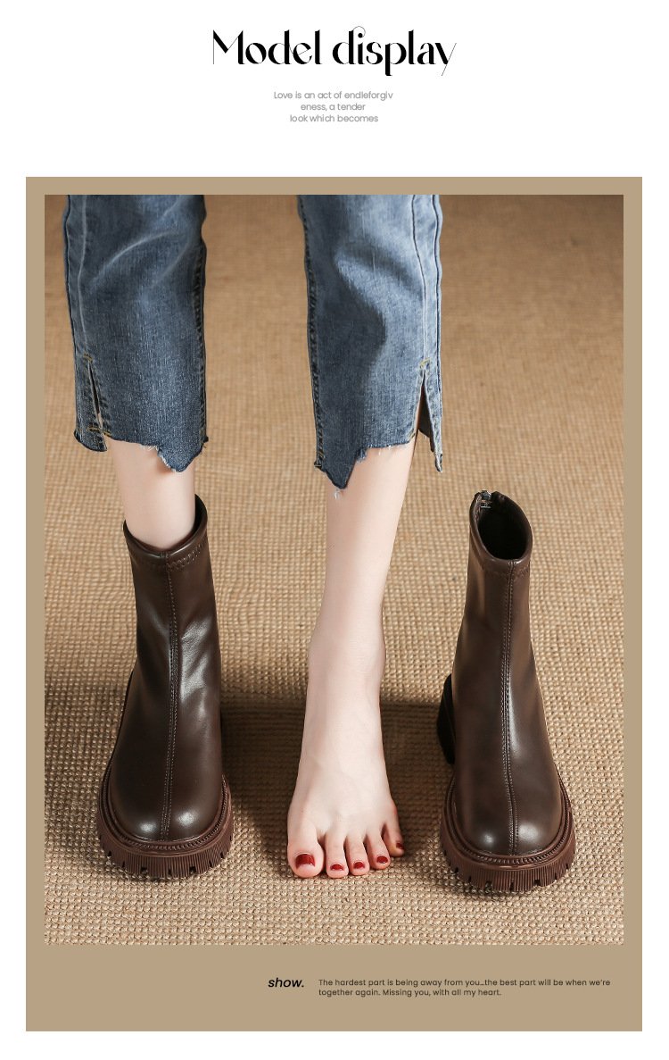 Autumn And Winter New Martin Boots Fashion Round Head Thick Bottom