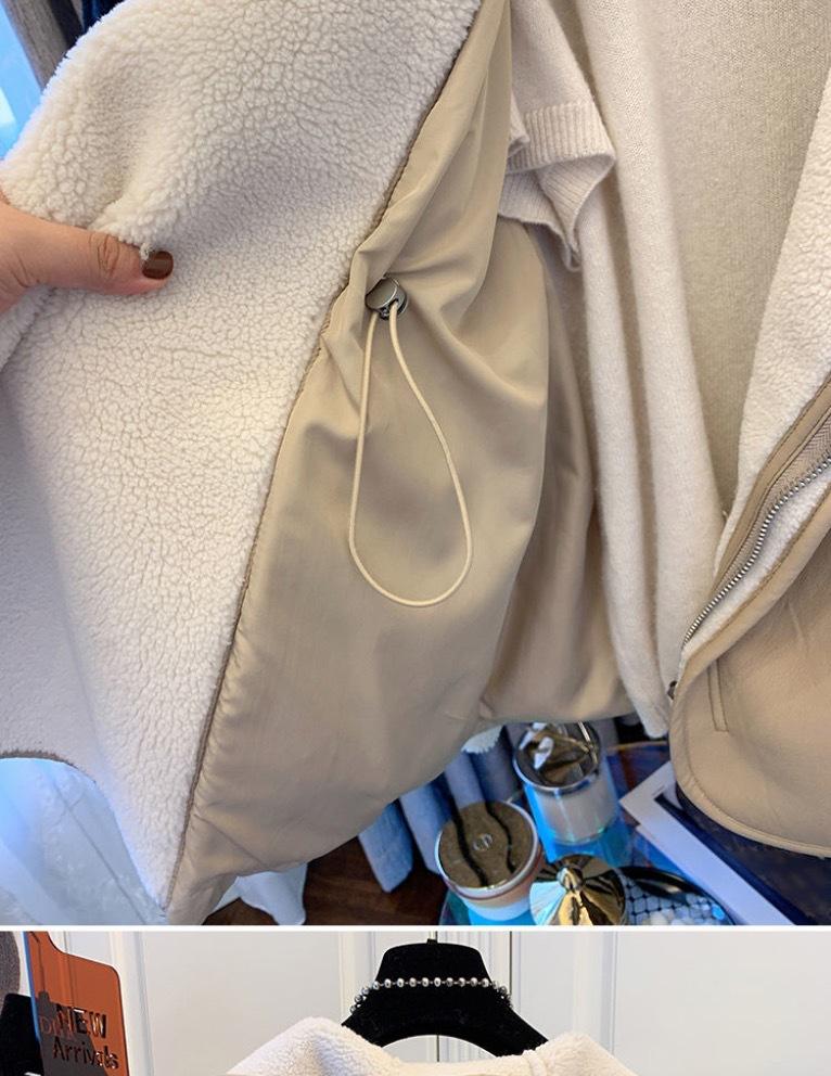 Suit Collar Leather Down Stitching Lambswool Hooded Down Jacket