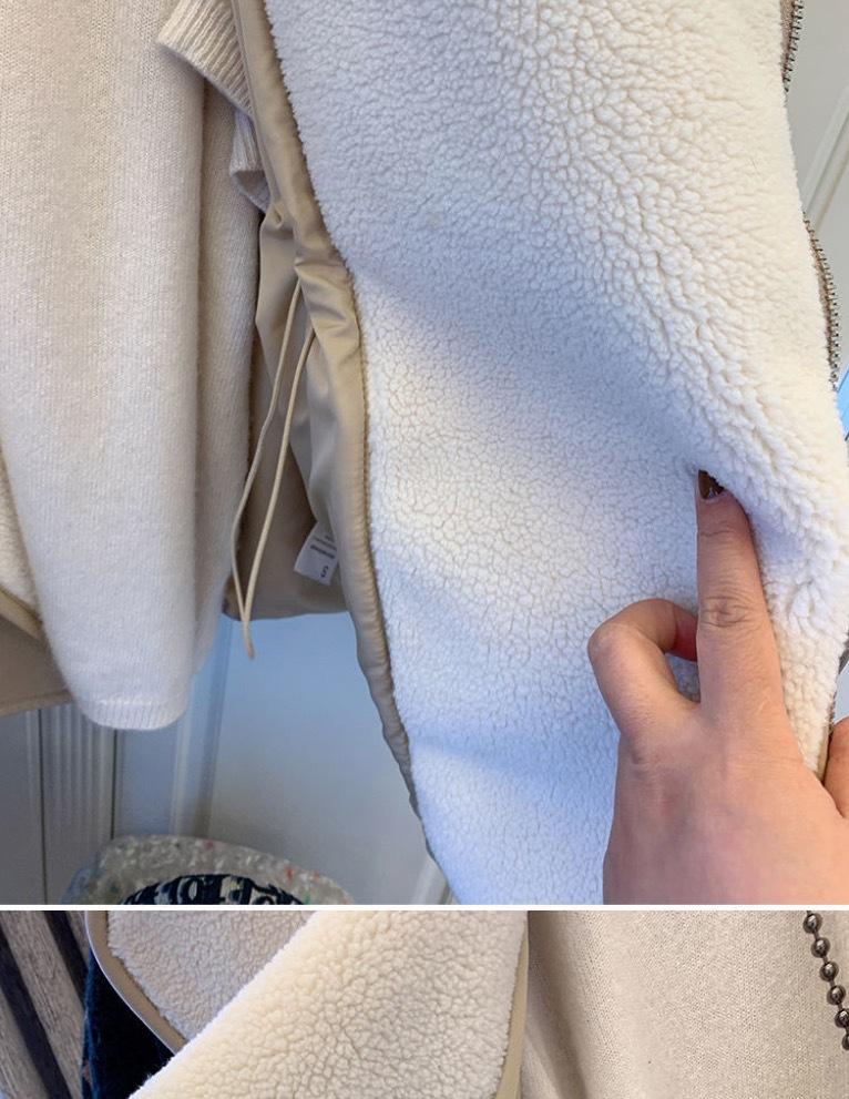 Suit Collar Leather Down Stitching Lambswool Hooded Down Jacket