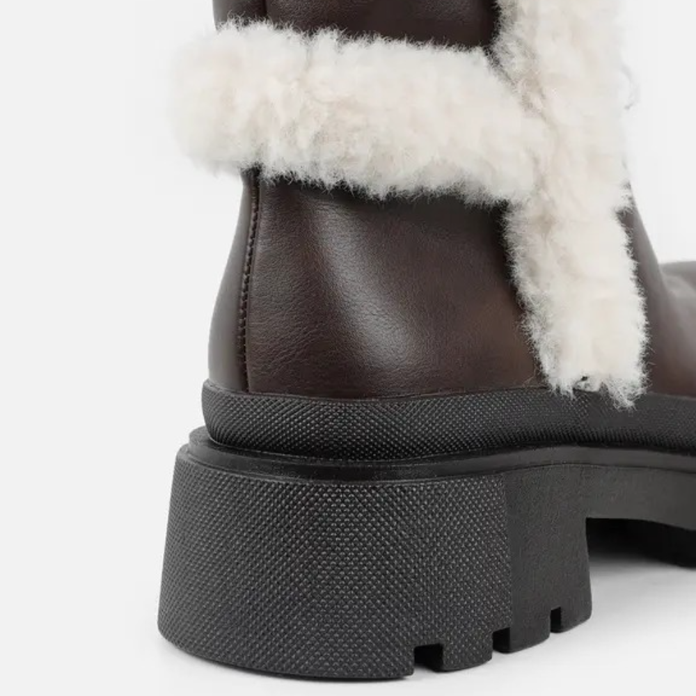 Brown Faux Fur Detail Chunky Boots