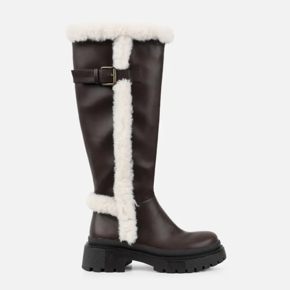 Brown Faux Fur Detail Chunky Boots