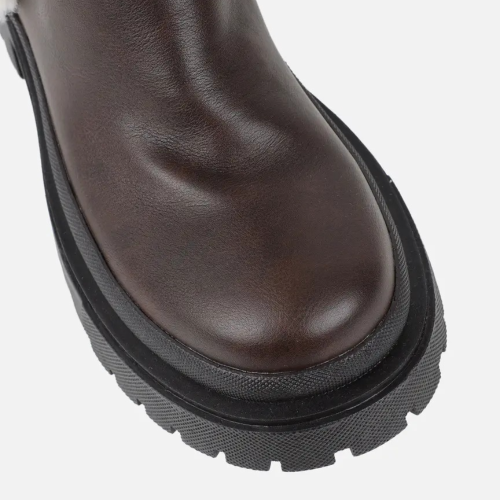 Brown Faux Fur Detail Chunky Boots