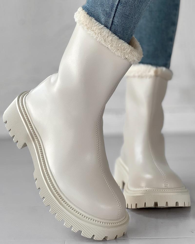 Velvet Zipper Up Fuzzy Detail Boots