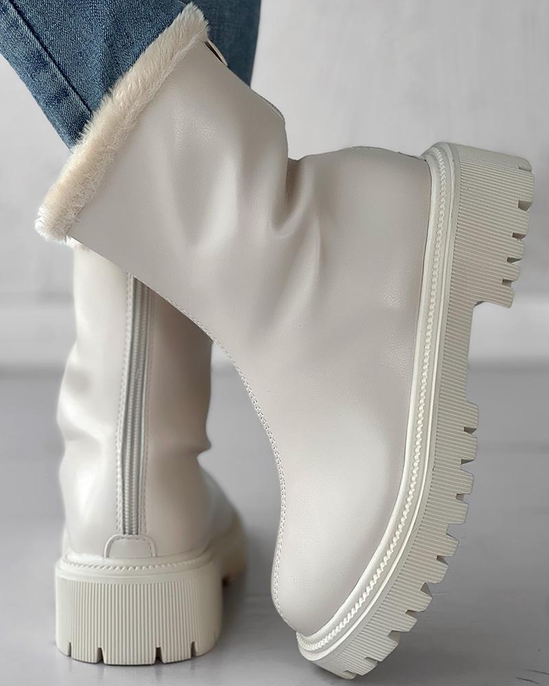 Velvet Zipper Up Fuzzy Detail Boots