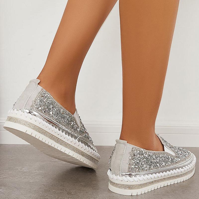 Fashion Rhinestone Sequins Bear Hand-stitched Casual Flat Shoes