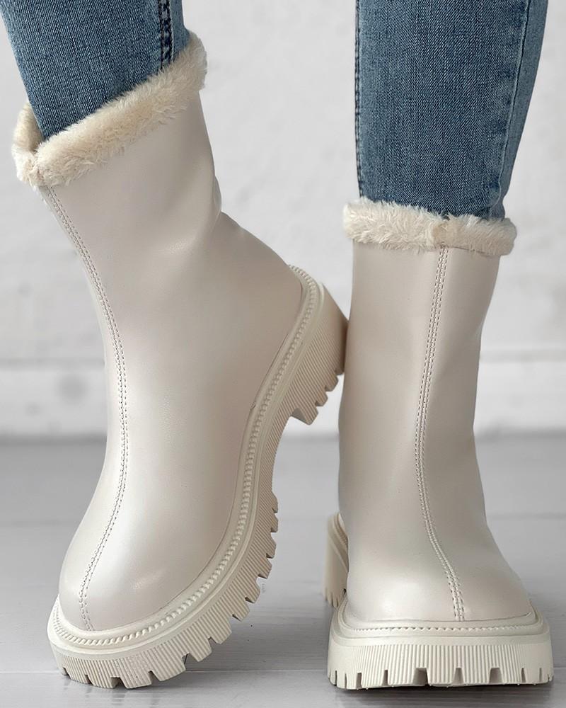 Velvet Zipper Up Fuzzy Detail Boots