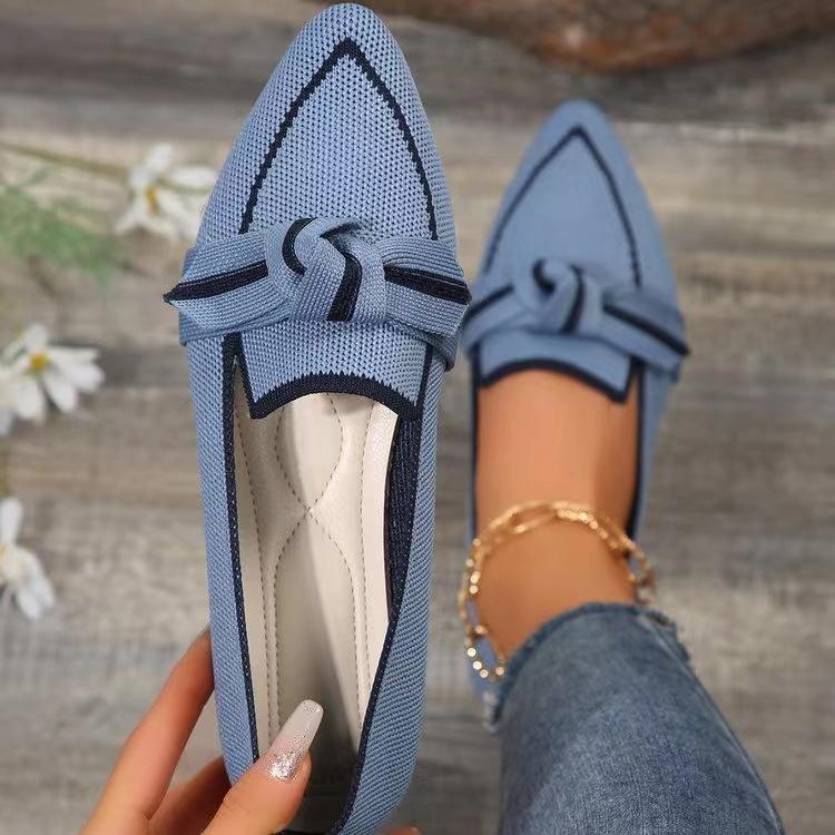 Women's Knit Fabric Bow Loafer Flats