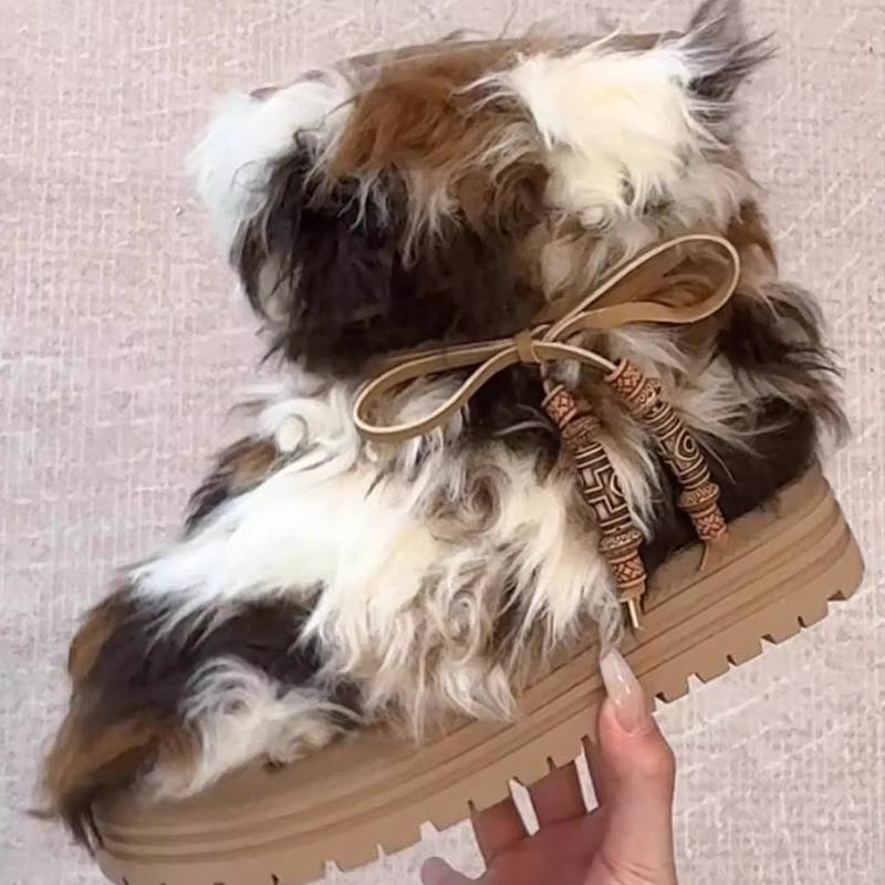 Warm fleece ethnic style furry short boots